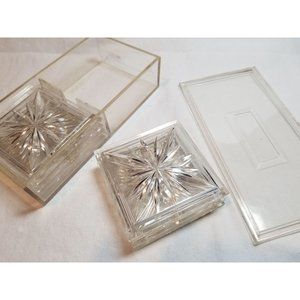 Holiday coasters midcentury modern starburst 8 coaster set, box, vintage Lucite
